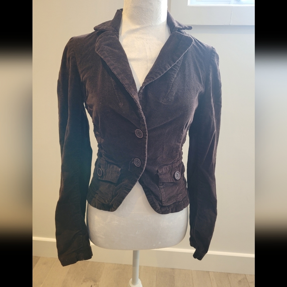 Chic Dark Brown Corduroy Blazer